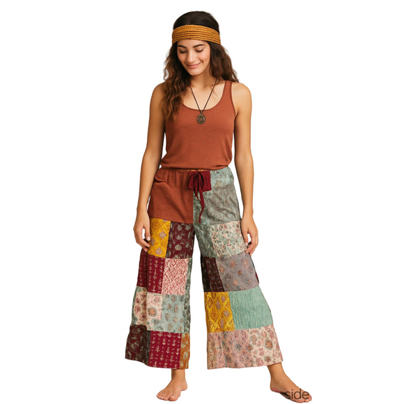 Pants - Patchwork Wide leg Pants One Size